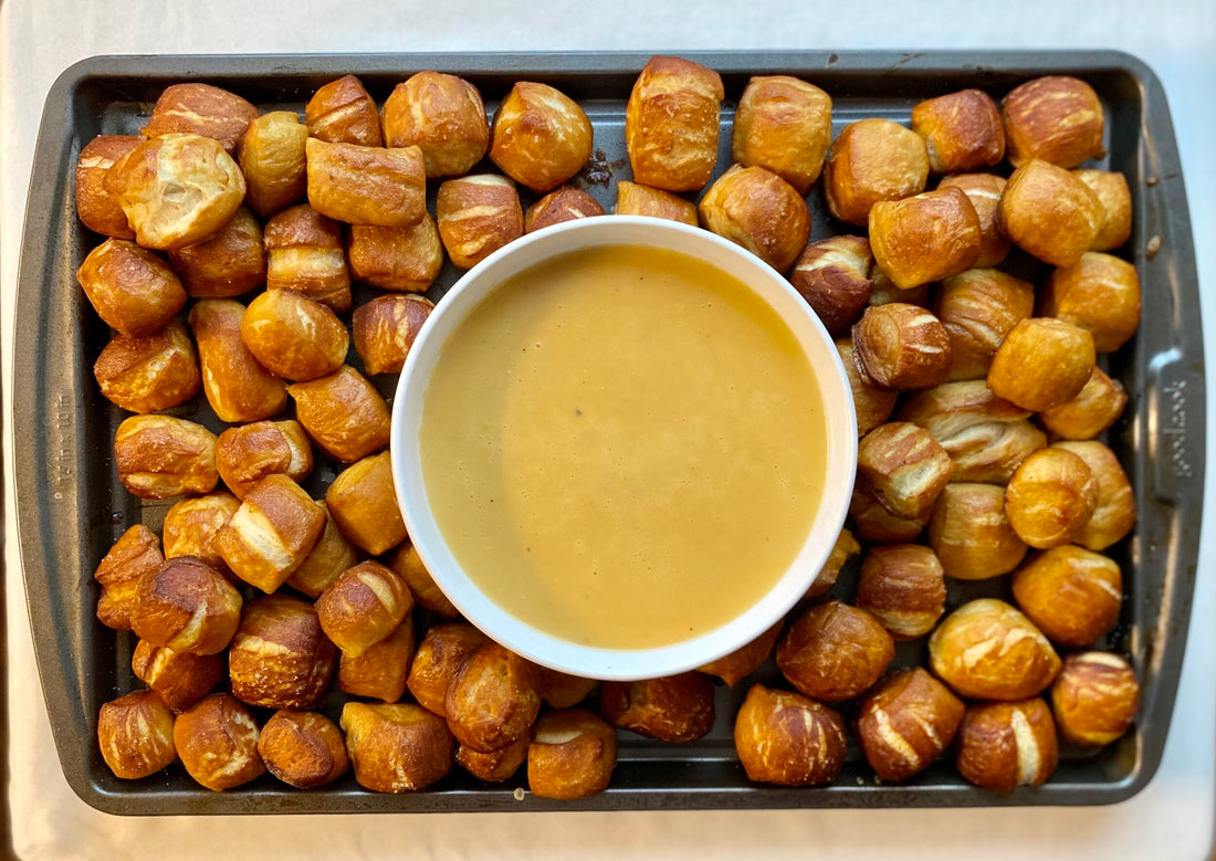 BEER CHEESE SAUCE AND PRETZEL BITES